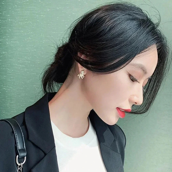 Gold Diamond Crystal Unicorn Stud Earrings - Picture 3 of 4